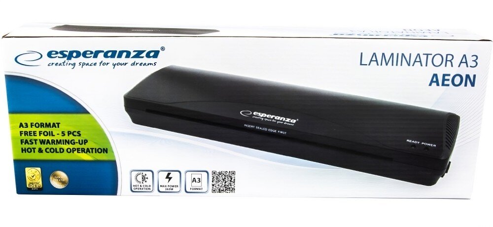 Laminator ESPERANZA Aeon A3 moc nagrzewanie diody folia