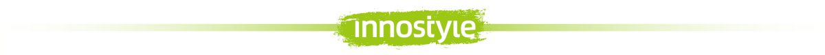 Logo z napisem \'innostyle\' na zielonym tle z efektem pędzla.