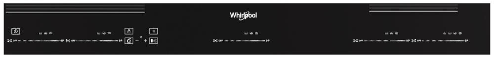 Czarna płyta indukcyjna z panelem dotykowym, na którym widoczne są symbole sterowania i logo Whirlpool.