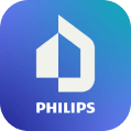 Logo przedstawia stylizowany biały kształt przypominający dom na niebieskim tle z napisem \'PHILIPS\' poniżej.