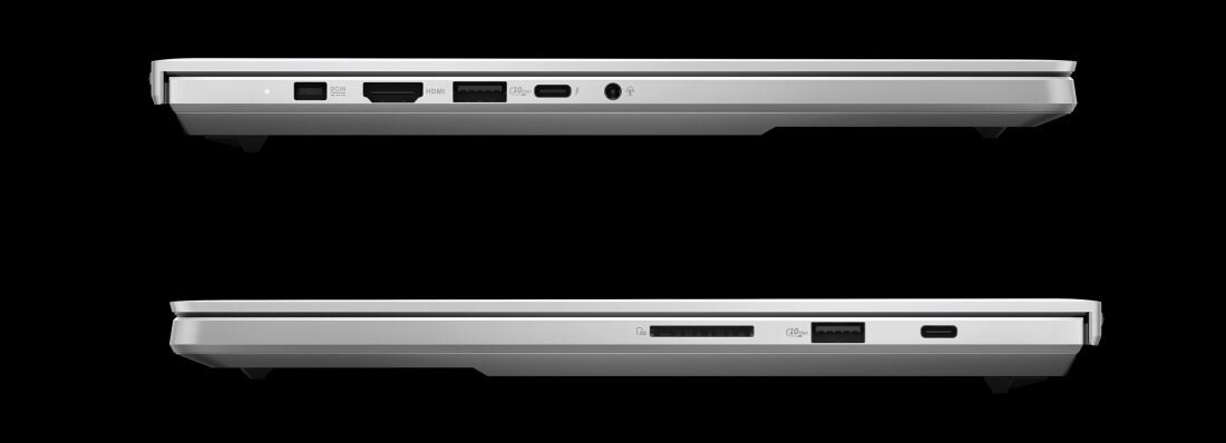 Laptop ASUS ROG Zephyrus z portami USB‑C, HDMI i czytnikiem kart prezentuje zestaw złączy na bocznych krawędziach obudowy