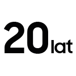 Czarny napis \'20 lat\' na białym tle.
