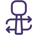 Ikona przedstawia fioletowy symbol z centralnym pionowym elementem i trzema strzałkami skierowanymi w różnych kierunkach.