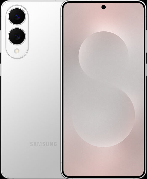 Na obrazie widoczny jest smartfon z dużym ekranem i dwoma aparatami z tyłu. Na ekranie wyświetla się subtelny gradient z dużą cyfrą 8, a na obudowie znajduje się napis \'SAMSUNG\'.