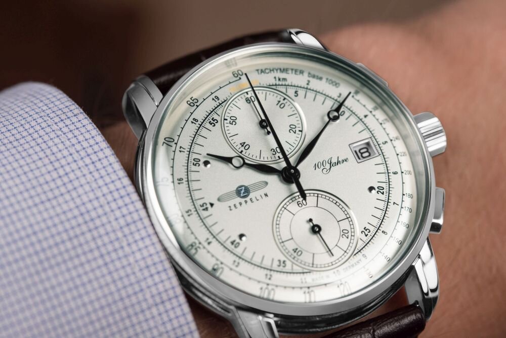 Zeppelin 100 Jahre 8670 elegancki zegarek męski klasyczny design stal koperta szara tarcza