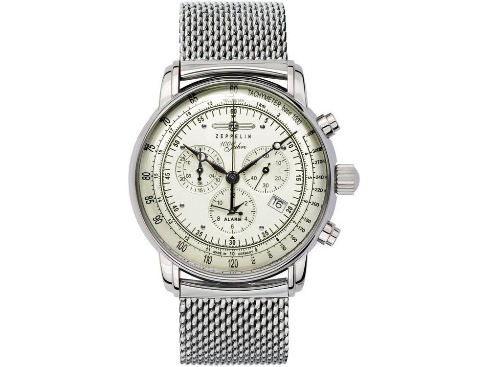 Zeppelin 100 Jahre 8680 zegarek męski styl lotniczy retro elegancki chronograf tachymetr