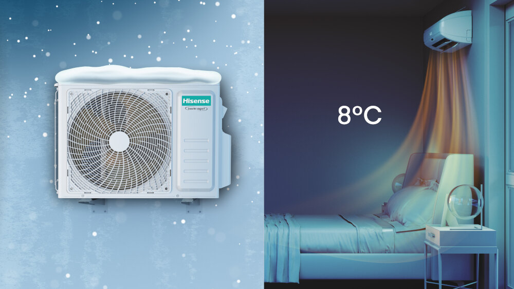 Klimatyzator Multi Split, Pompa ciepła powietrze - powietrze HISESNE 2AMW52U4RXC QE25XV4EG QE35XV4EG (2 pomieszczenia) zdjęcie lifestyle Energooszczędna praca Klasa energetyczna A++ w trybie chłodzenia A+ w trybie grzania