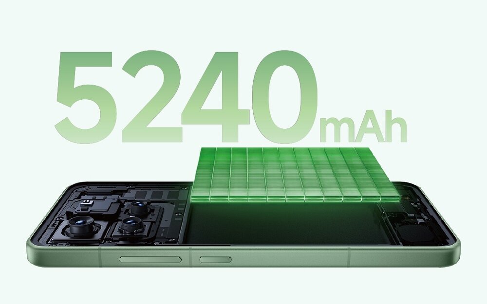 Obraz przedstawia smartfon z widocznym wnętrzem i komponentami, nad którym unosi się napis \'5240 mAh\'.