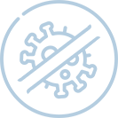 Ikona przedstawia przekreślony symbol wirusa w okręgu, co sugeruje działanie antybakteryjne lub ochronne.