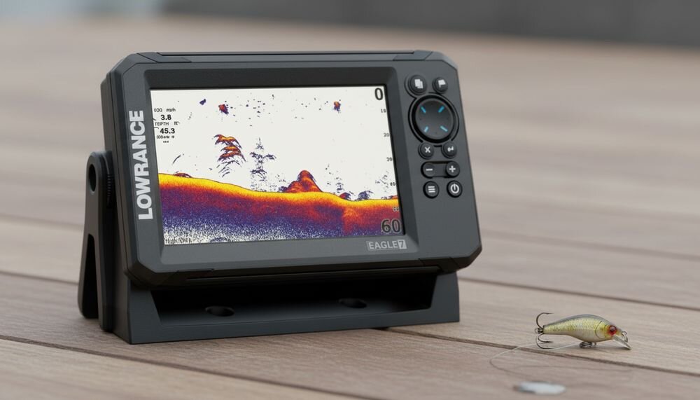 LOWRANCE Eagle 9 TripleShot HD Autotuning Sonar automatyczne ustawienia sonaru, urzadzenie na pomoście