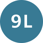 Niebieska ikona z białym napisem \'9L\'.