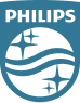 Logo PHILIPS w kolorze niebieskim z białymi elementami graficznymi przedstawiającymi fale i gwiazdy.