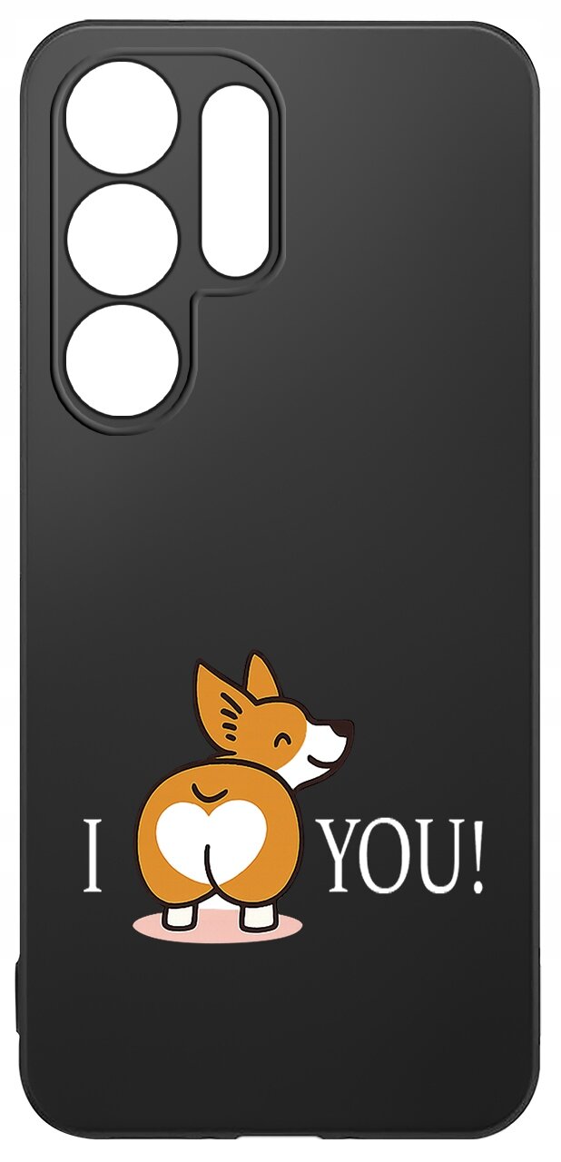 Czarne etui z grafiką przedstawiającą psa oraz napisem \'I ❤️ YOU!\'.