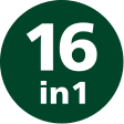 Zielona ikona z białym napisem \'16 in 1\'.