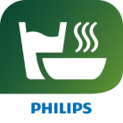 Ikona aplikacji z białym symbolem miski z parą i szklanki na zielonym tle. Pod symbolem znajduje się napis \'PHILIPS\'.