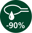 Zielona ikona z białym symbolem kropli i napisem \'-90%\'.