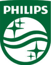 Zielone logo z białym napisem \'PHILIPS\' oraz stylizowanymi gwiazdami i falami.
