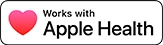 Logo z napisem \'Works with Apple Health\' oraz symbolem serca w kolorze różowym.