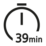 Ikona przedstawiająca czarny symbol stopera z napisem \'39 min\'.
