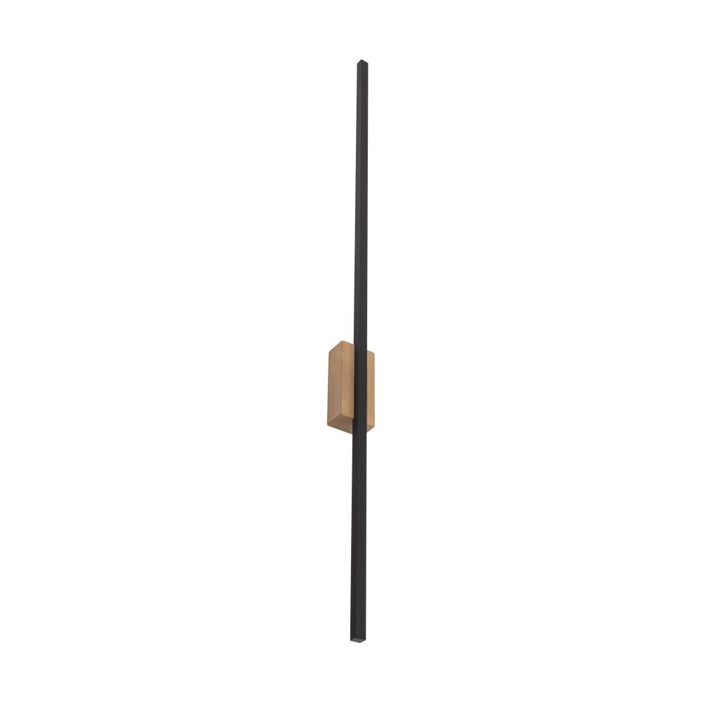 Lampa wisząca z czarnym przewodem i czarną, kwadratową obudową, zakończona złotą, otwartą konstrukcją w kształcie sześcianu.