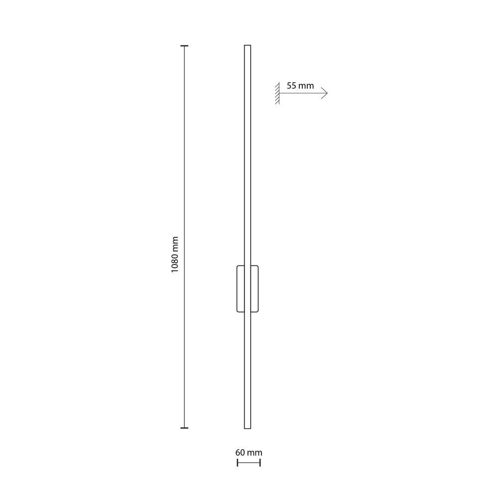 Schematyczny rysunek przedstawia kinkiet o wymiarach 1080 mm wysokości, 60 mm szerokości i 55 mm głębokości.