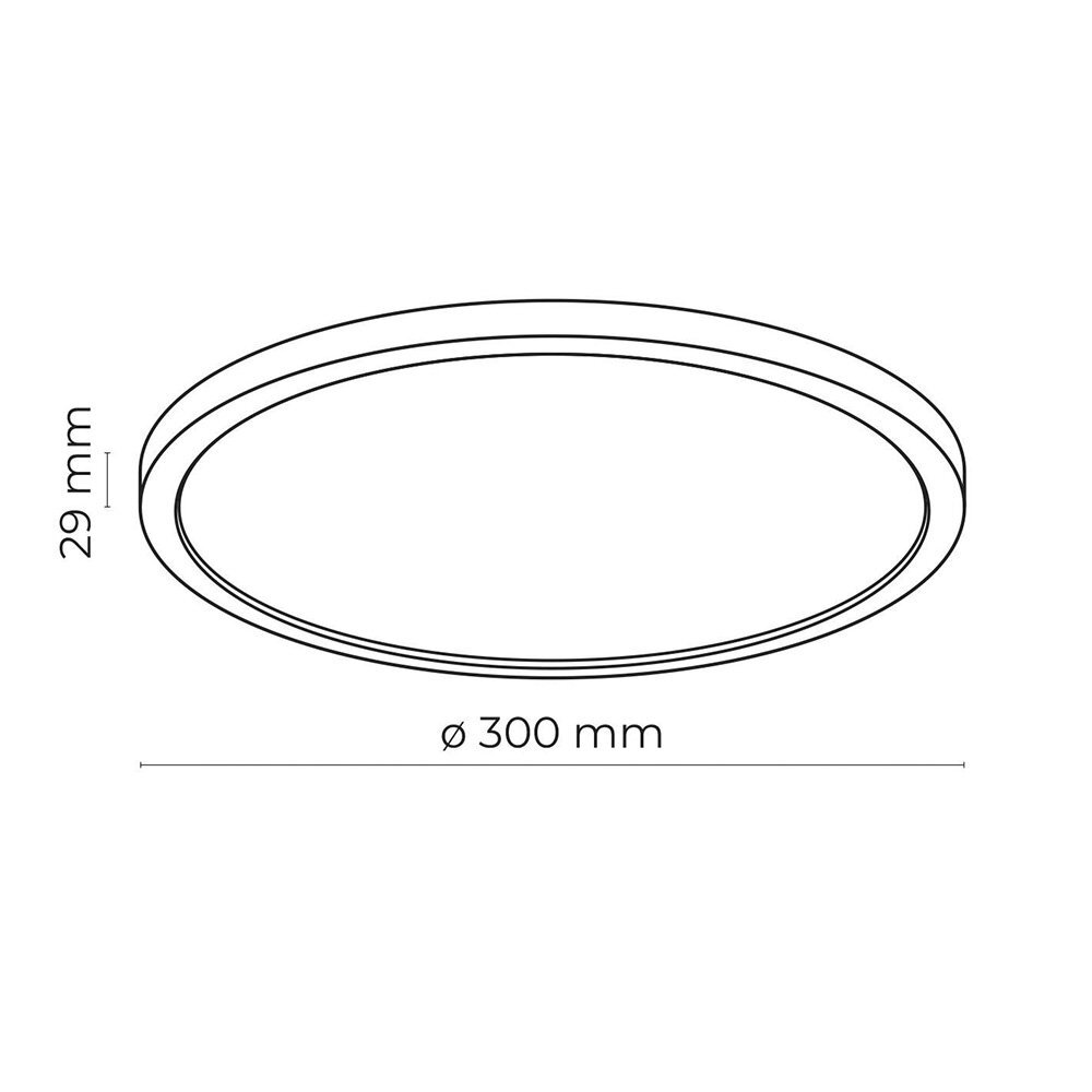 Schematyczny rysunek okrągłego plafonu LED o średnicy 300 mm i wysokości 29 mm.
