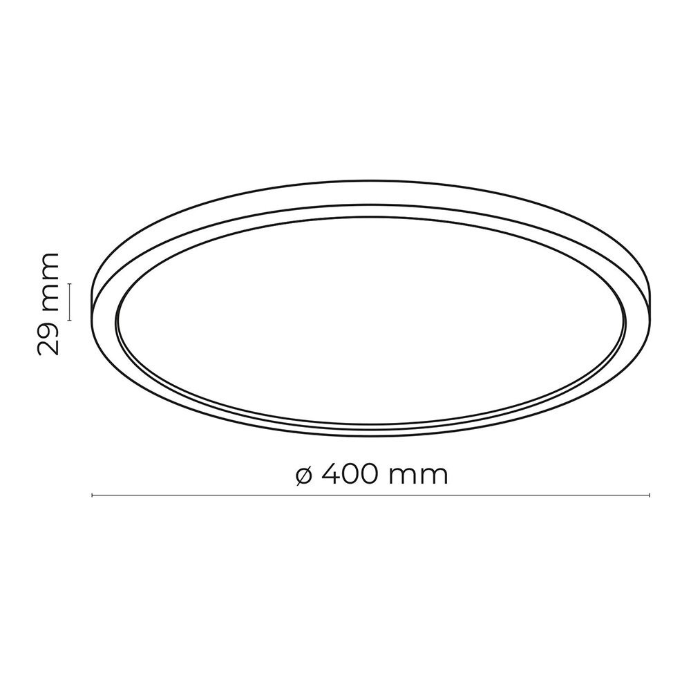 Schematyczny rysunek okrągłego plafonu LED o średnicy 400 mm i wysokości 29 mm.