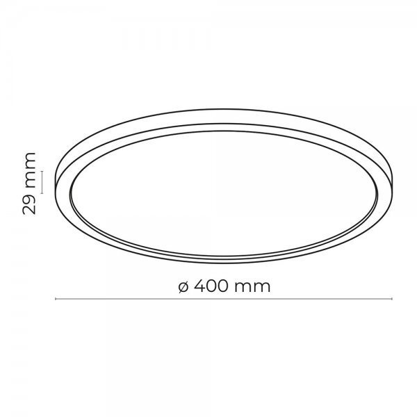 Schematyczny rysunek okrągłego plafonu LED o średnicy 400 mm i wysokości 29 mm.