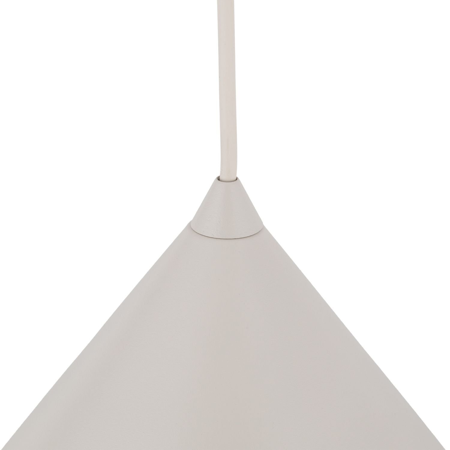 Zdjęcie przedstawia górną część lampy wiszącej w kolorze kaszmiru z widocznym przewodem zasilającym. Lampa ma stożkowy kształt.