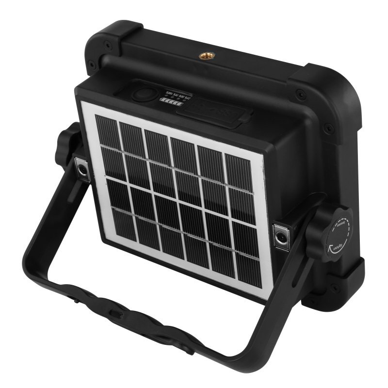 Obraz przedstawia tylną część lampy z panelem solarnym, z widocznymi kratkami panelu i uchwytem do montażu. Na obudowie znajduje się napis \'MAX 15W 5V\'.