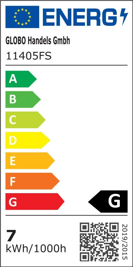 Etykieta energetyczna z logo UE i napisem \'ENERG\'. Widoczna klasa energetyczna G oraz zużycie energii 9 kWh/1000h.