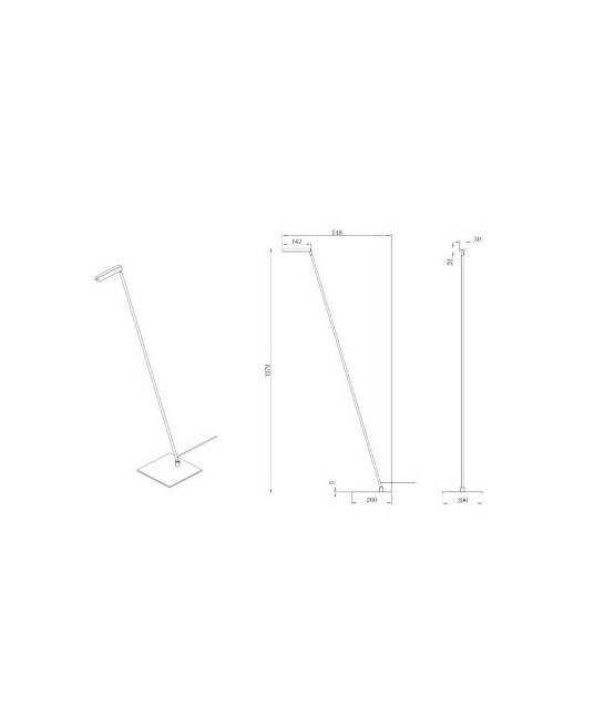 Schemat techniczny lampy podłogowej z wymiarami: wysokość 1270 mm, szerokość podstawy 200 mm, długość ramienia 515 mm.