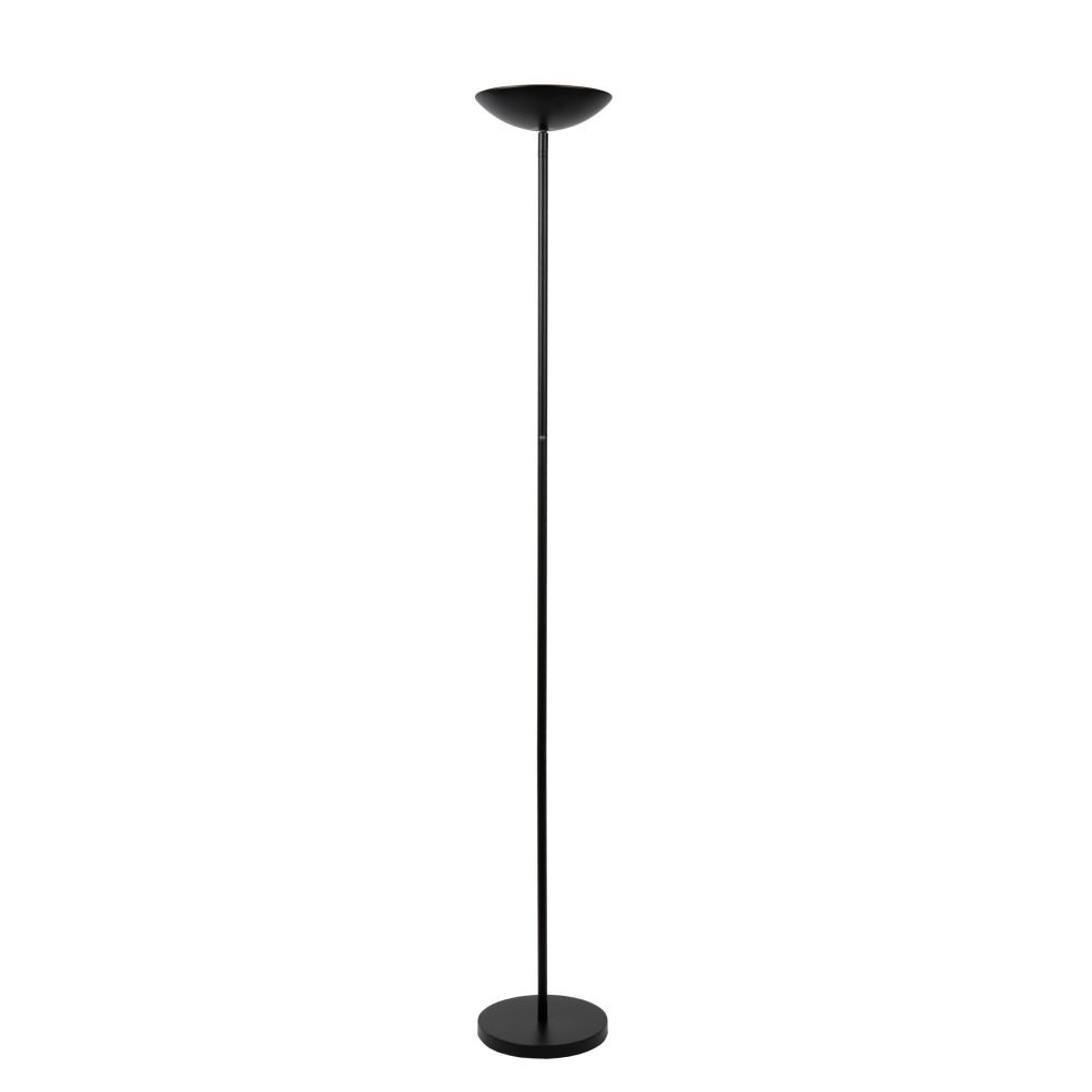 Czarna matowa lampa wisząca o cylindrycznym kształcie, zawieszona na cienkim przewodzie z prostokątną podsufitką. Lampa wykonana jest z metalu i ma nowoczesny design.