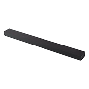 Grafitowo-czarny soundbar o prostokątnym kształcie, z gładką powierzchnią i minimalistycznym designem.