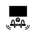 wireless dolby atmos black 150x150 Czarna ikona przedstawiająca strzałkę skierowaną w dół.