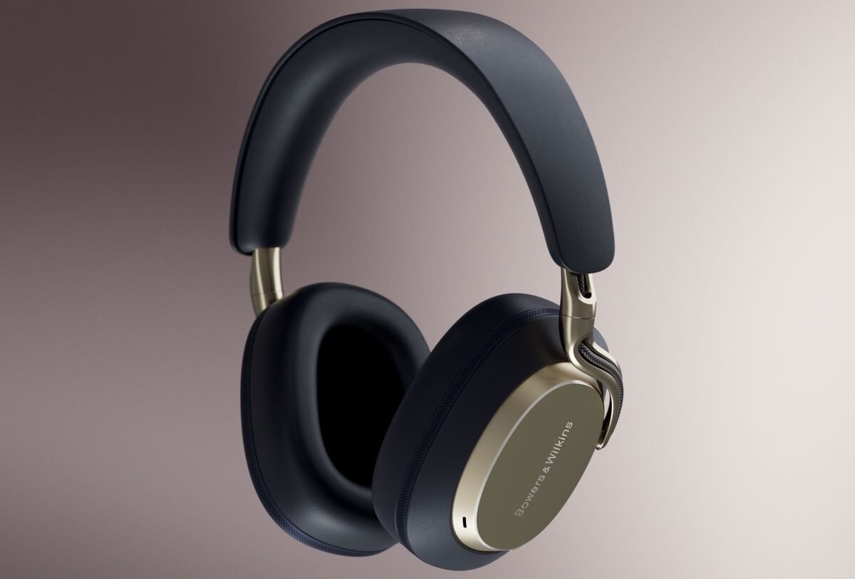 Słuchawki nauszne BOWERS & WILKINS Px8 S2 ANC 30 godzin pracy na baterii szybkiego ładowania do 7 godzin odtwarzania po 15 minutach ładowania - słuchawki na szaro białym tle