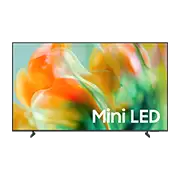 Telewizor z wyświetlaczem pokazującym kolorowe, abstrakcyjne wzory z napisem \'Mini LED\'.