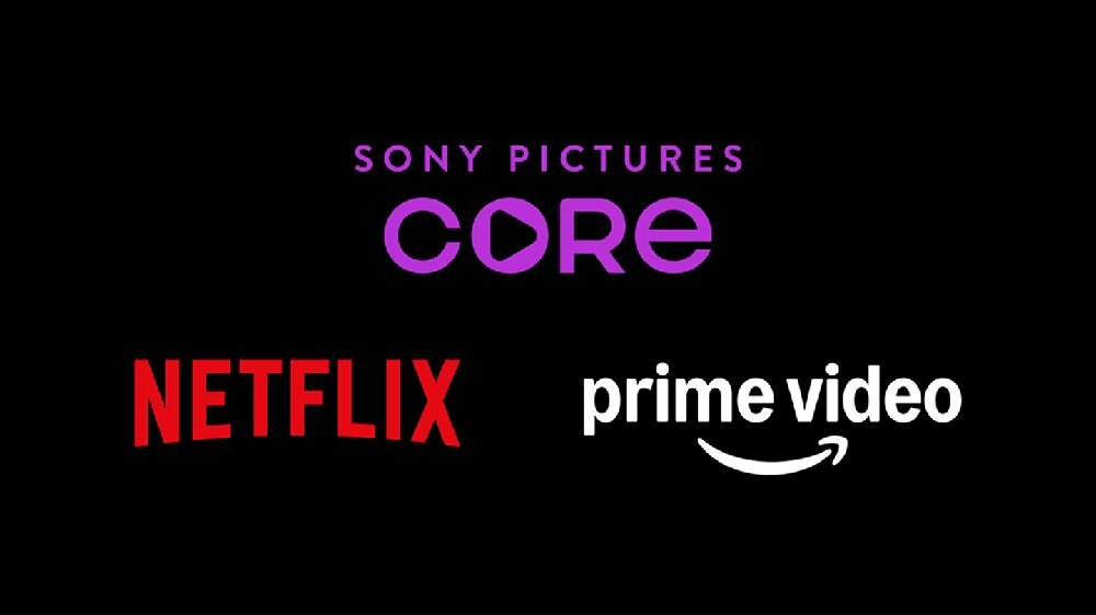 Na czarnym tle widoczne są logotypy: SONY PICTURES CORE, NETFLIX, prime video.