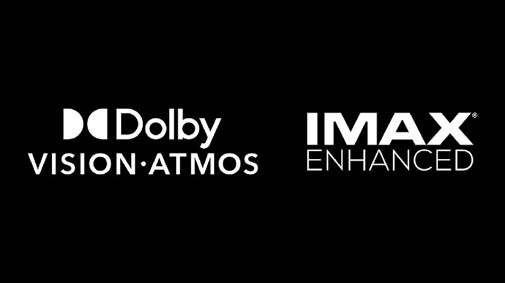 SONY BRAVIA 9 II K-85XR95M2 Dolby Vision Dolby Atmos IMAX Enhanced DTSX kino domowe duży ekran, loga dolby oraz imax na czarnym tle