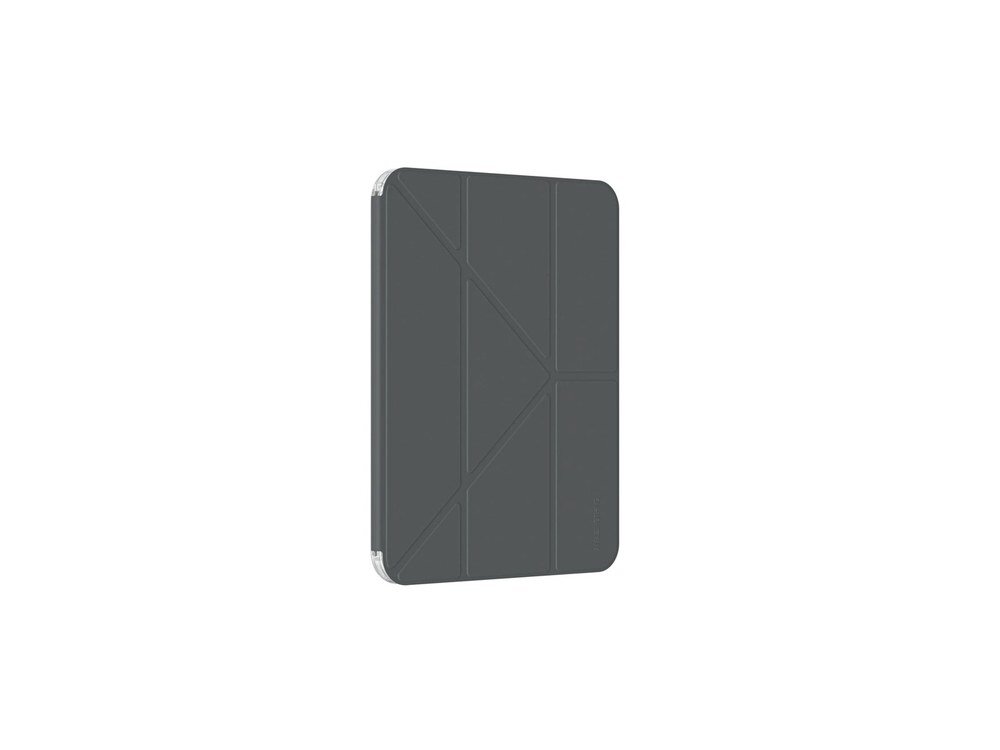 Czarne etui na tablet z widocznymi liniami tworzącymi geometryczne wzory na powierzchni. Produkt jest prostokątny i ma zaokrąglone rogi.