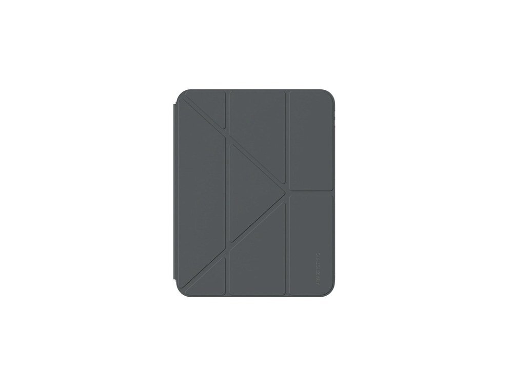 Czarne etui na tablet z geometrycznymi wzorami na powierzchni. Widoczne jest logo \'AMAZINGTHING\' w dolnym rogu.