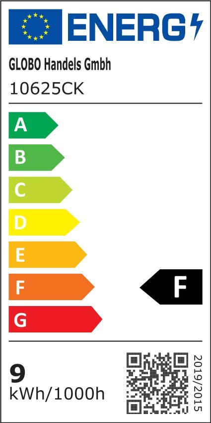 Etykieta energetyczna z logo UE i napisem \'ENERG\'. Produkt: ITALUX 801561-LS G9 4000K, klasa energetyczna F, zużycie 5 kWh/1000h.