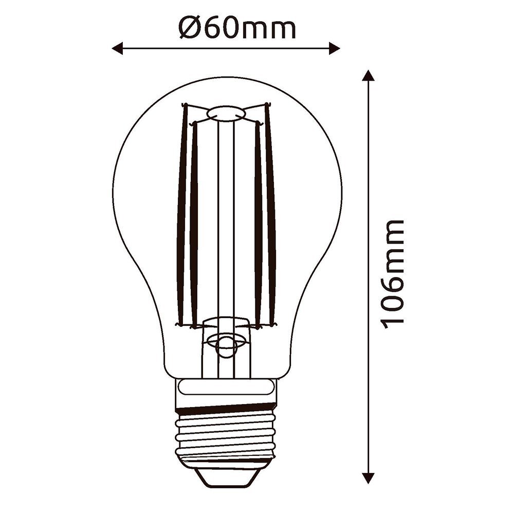 Schematyczny rysunek żarówki LED z oznaczeniem wymiarów: średnica 60 mm i wysokość 106 mm.