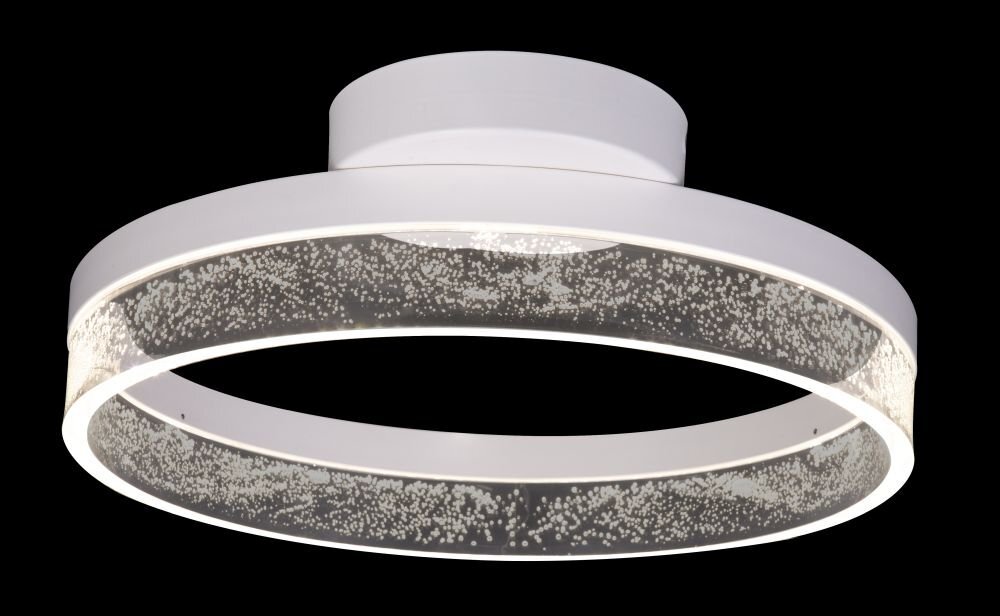 Lampa sufitowa LED w kształcie białego pierścienia z akrylowym wykończeniem zawierającym bąbelki. Lampa ma nowoczesny design i jednolite oświetlenie.