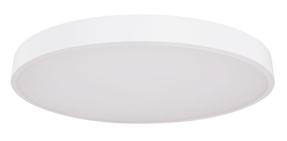 Biały, okrągły plafon LED o gładkiej powierzchni i minimalistycznym designie.