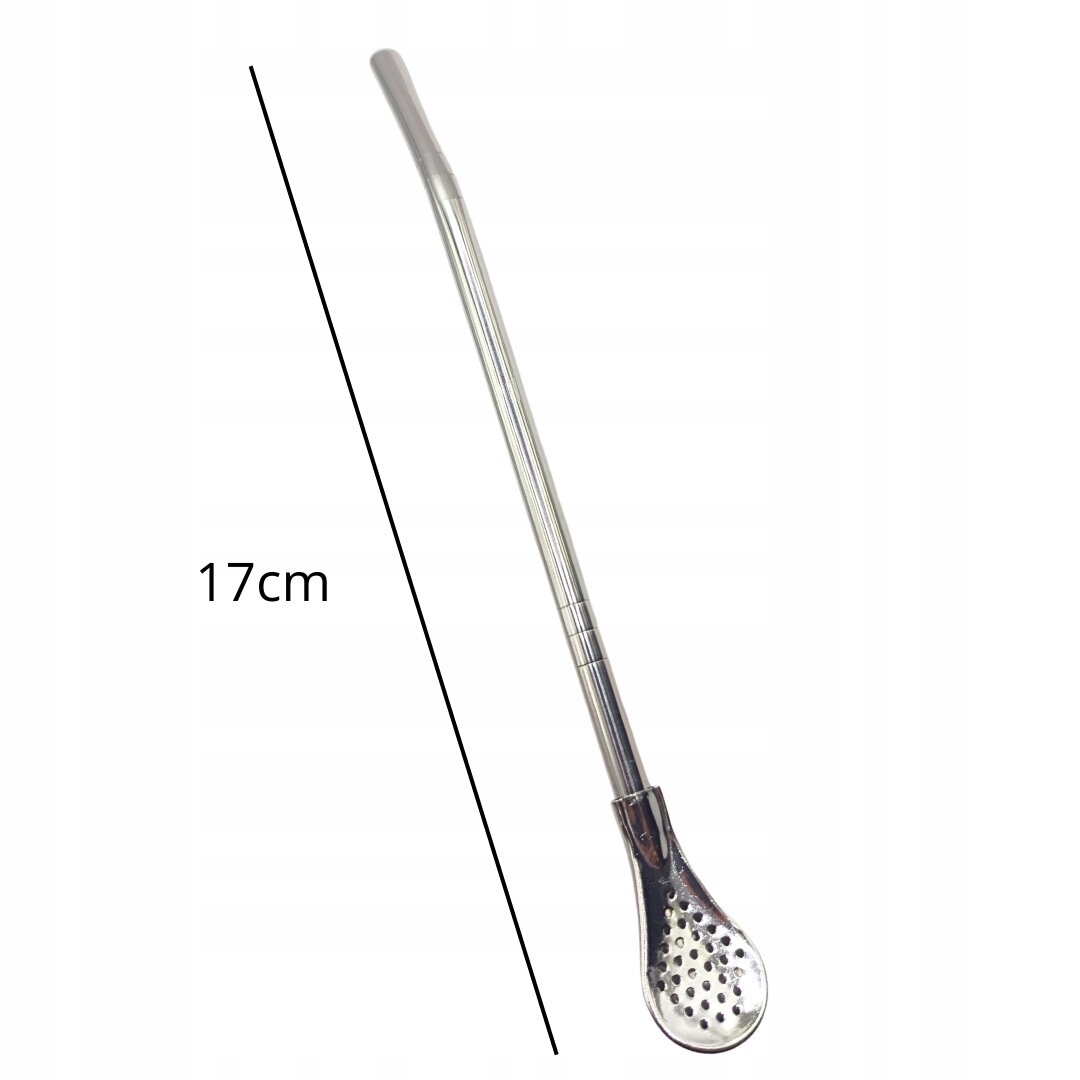 Metalowa bombilla o długości 17 cm z perforowaną końcówką do picia yerba mate.