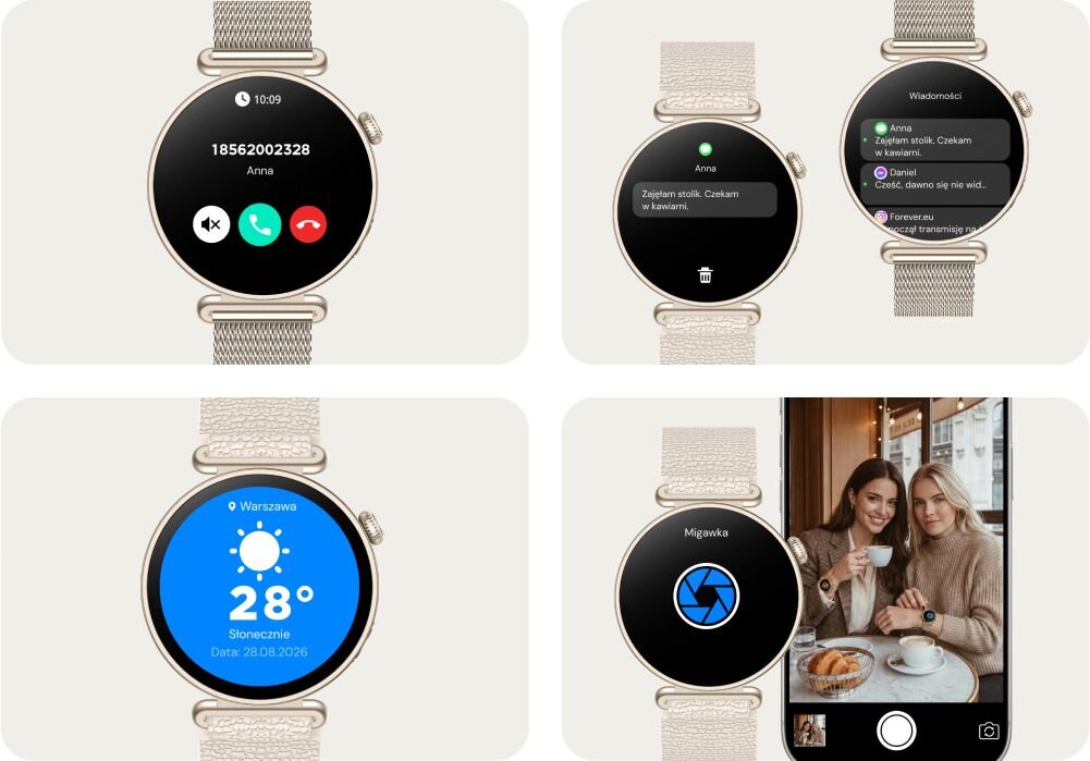 FOREVER SB-380 połączenia Bluetooth powiadomienia sterowanie muzyką zdalna migawka Znajdź telefon