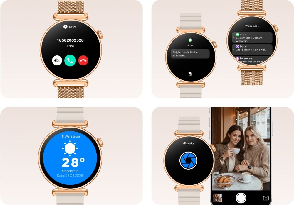 FOREVER SB-380 połączenia Bluetooth powiadomienia sterowanie muzyką zdalna migawka Znajdź telefon