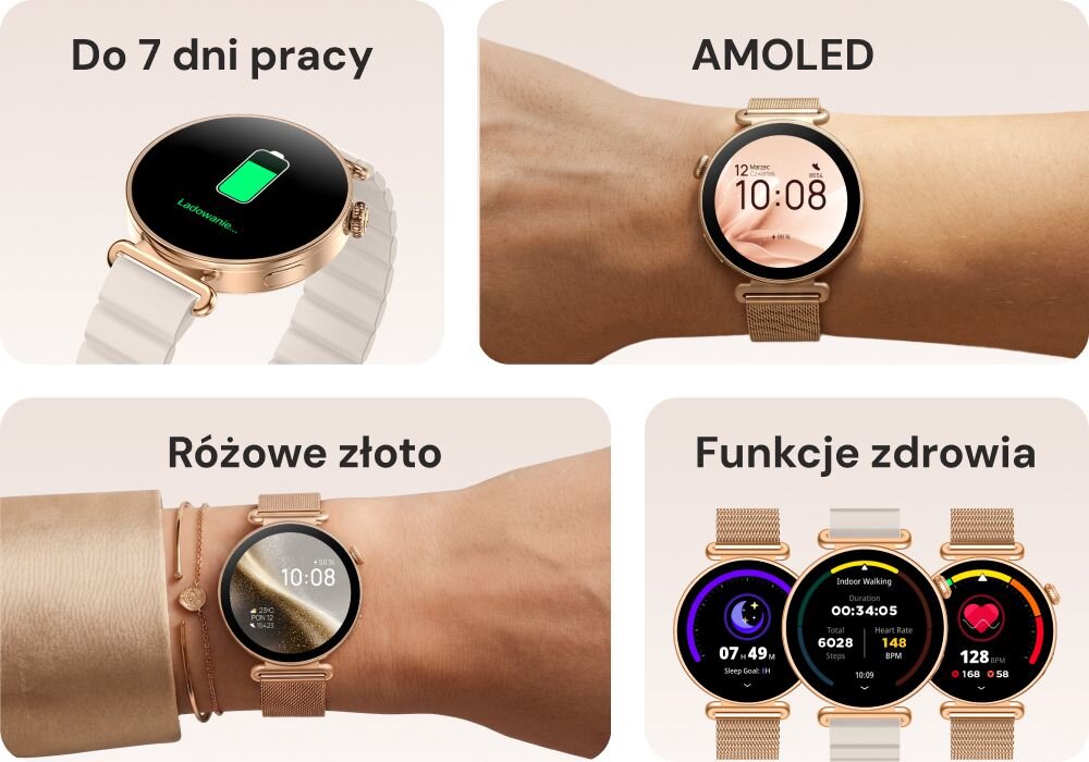 FOREVER SB-380 smartwatch damski elegancja biżuteria kolory beż brąz styl