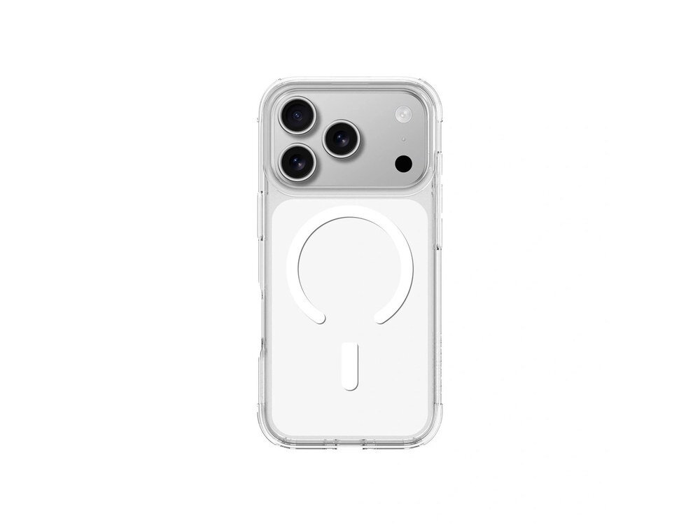 Przezroczyste etui AmazingThing Minimal Mag na iPhone 17 Pro z widocznym potrójnym aparatem, widok z tyłu na białym tle.